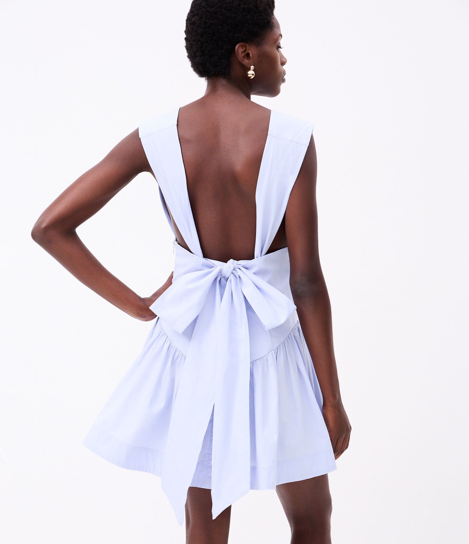 Vestido Curto em Tricoline com Amarração Multifuncional e Franzidos Azul 7