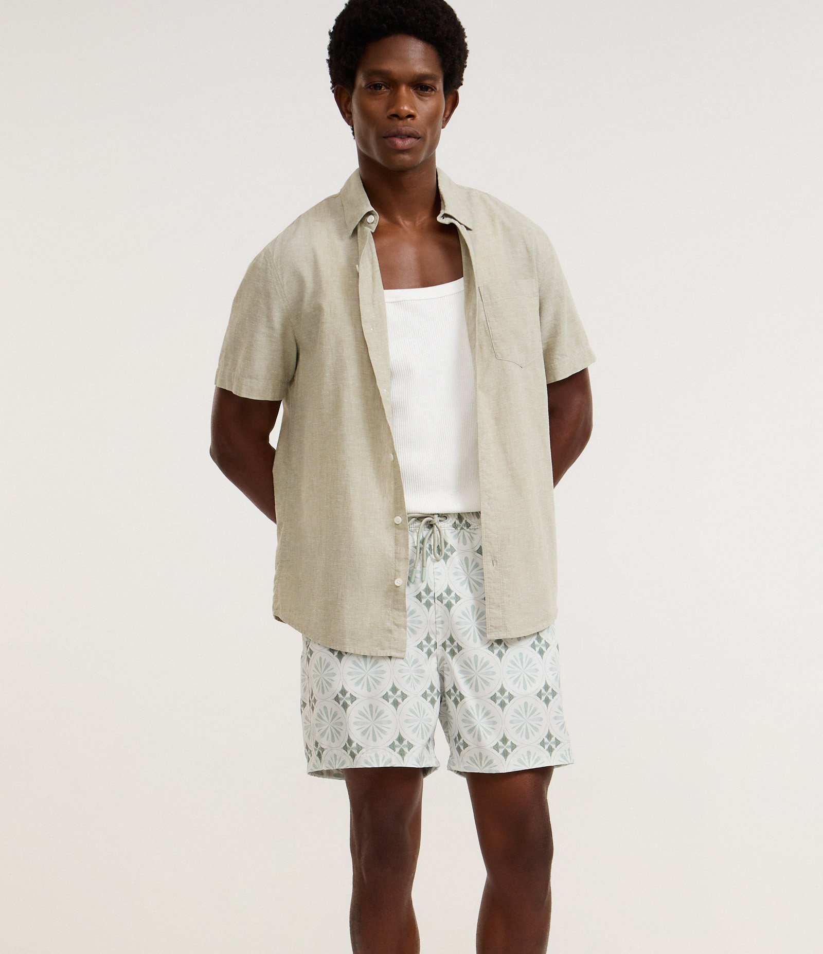 Bermuda de Banho em Microfibra com Estampa Azulejo Verde 2