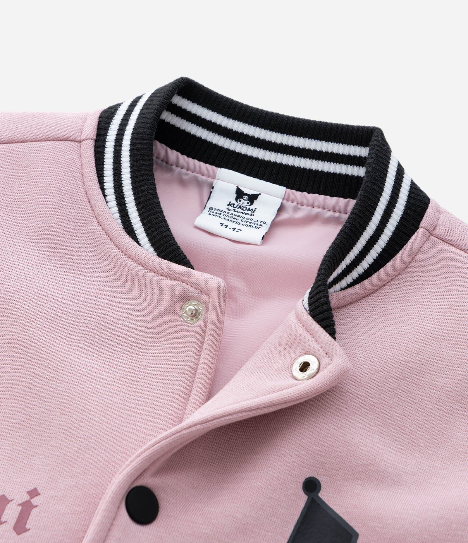 Jaqueta Infantil Bomber Varsity Kuromi – Tam 5 a 14 Anos Rosa/Preto 11