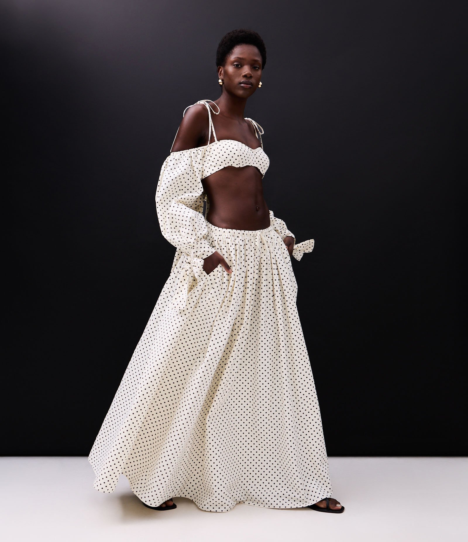 Saia Longa em Tricoline com Amarração e Estampa Poá Off White 6