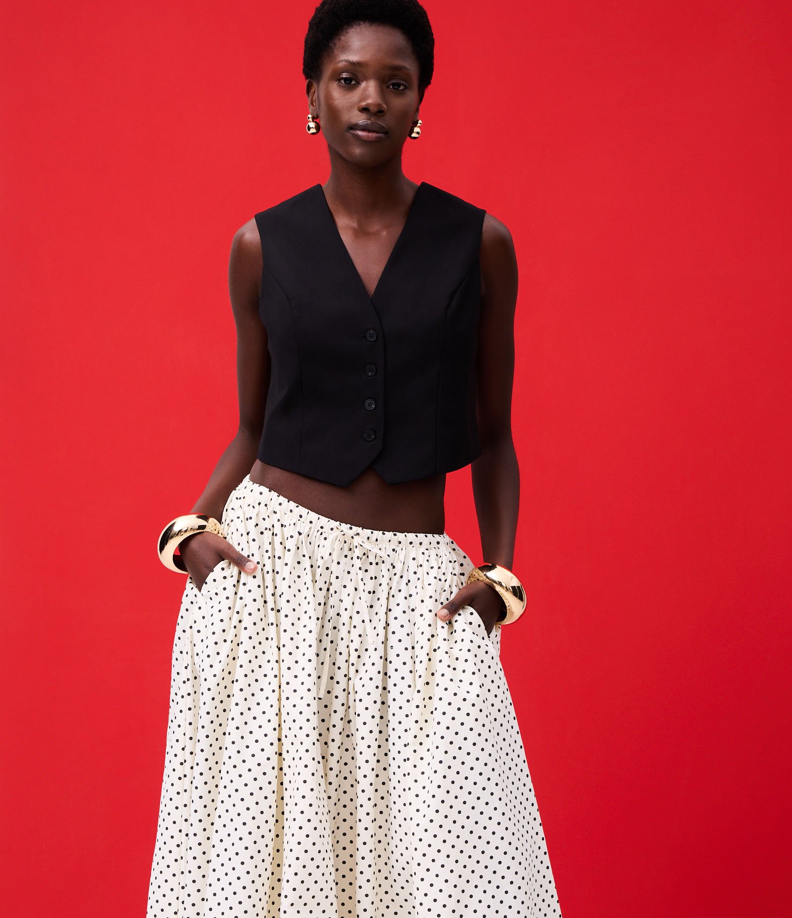 Saia Longa em Tricoline com Amarração e Estampa Poá Off White 8