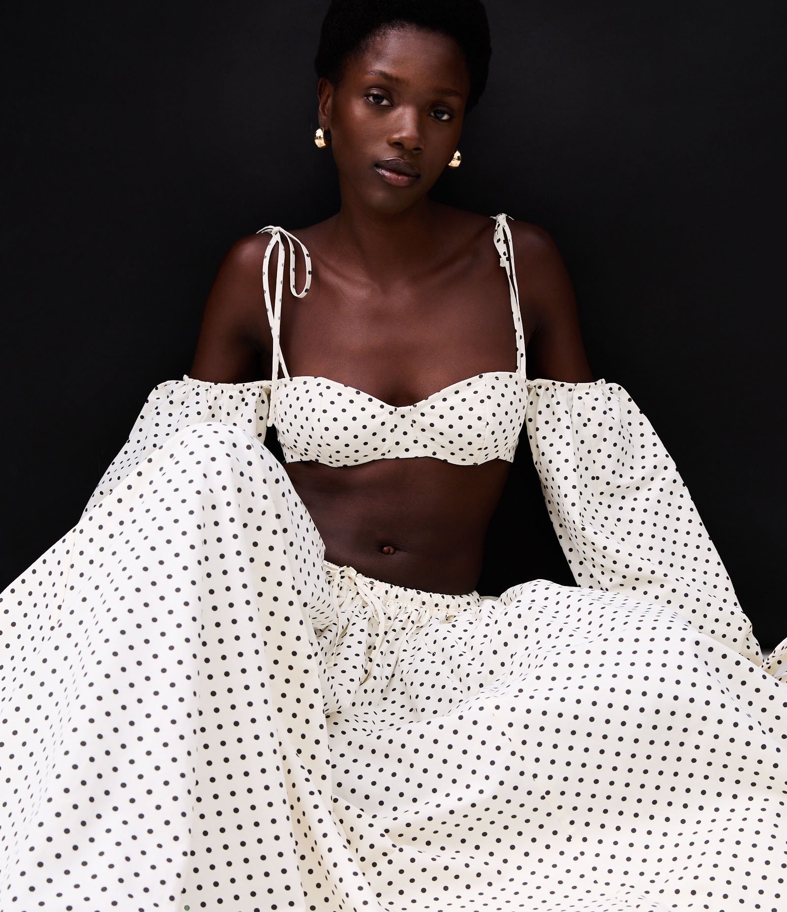 Saia Longa em Tricoline com Amarração e Estampa Poá Off White 9