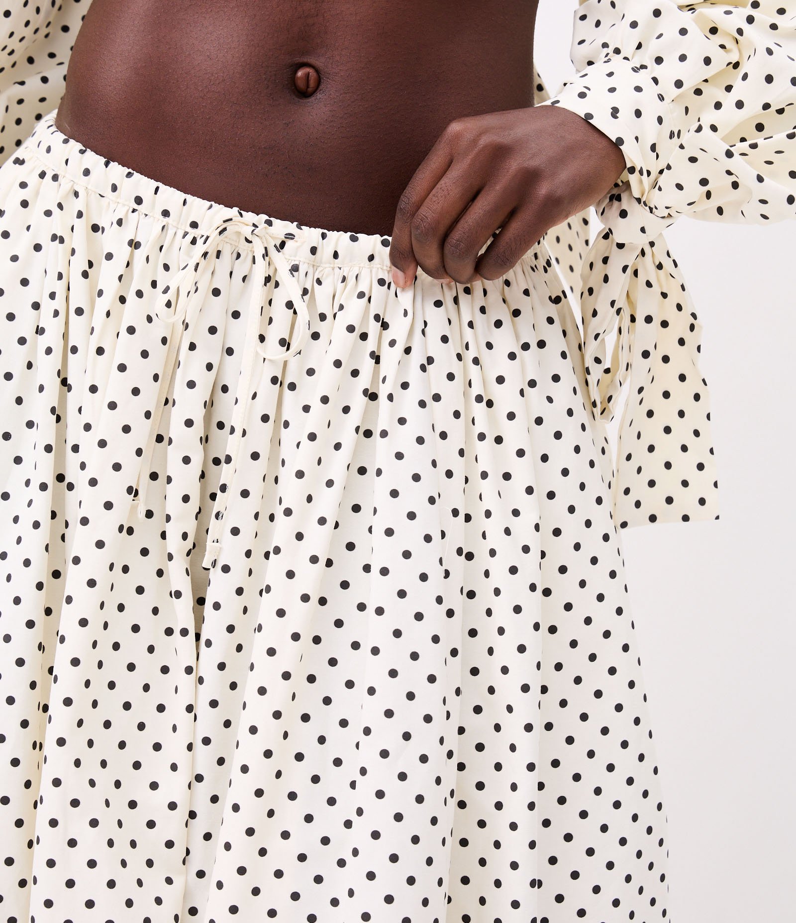 Saia Longa em Tricoline com Amarração e Estampa Poá Off White 5