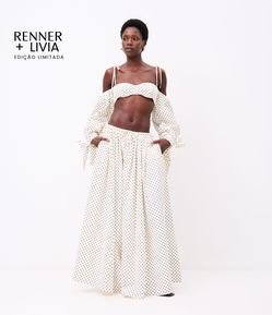 Saia Longa em Tricoline com Amarração e Estampa Poá