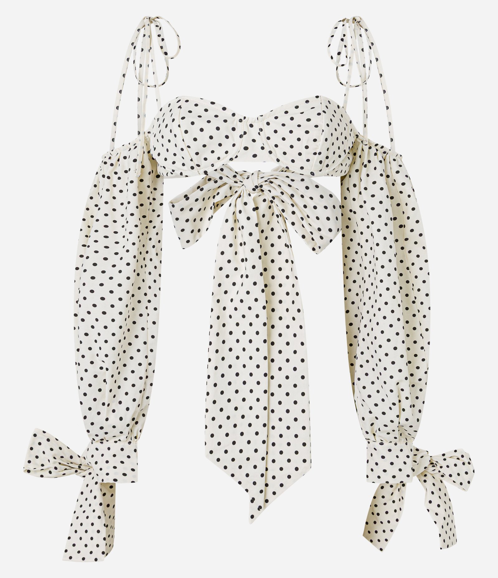 Top de Manga em Tricoline Poá com Amarração Laço Off White 10