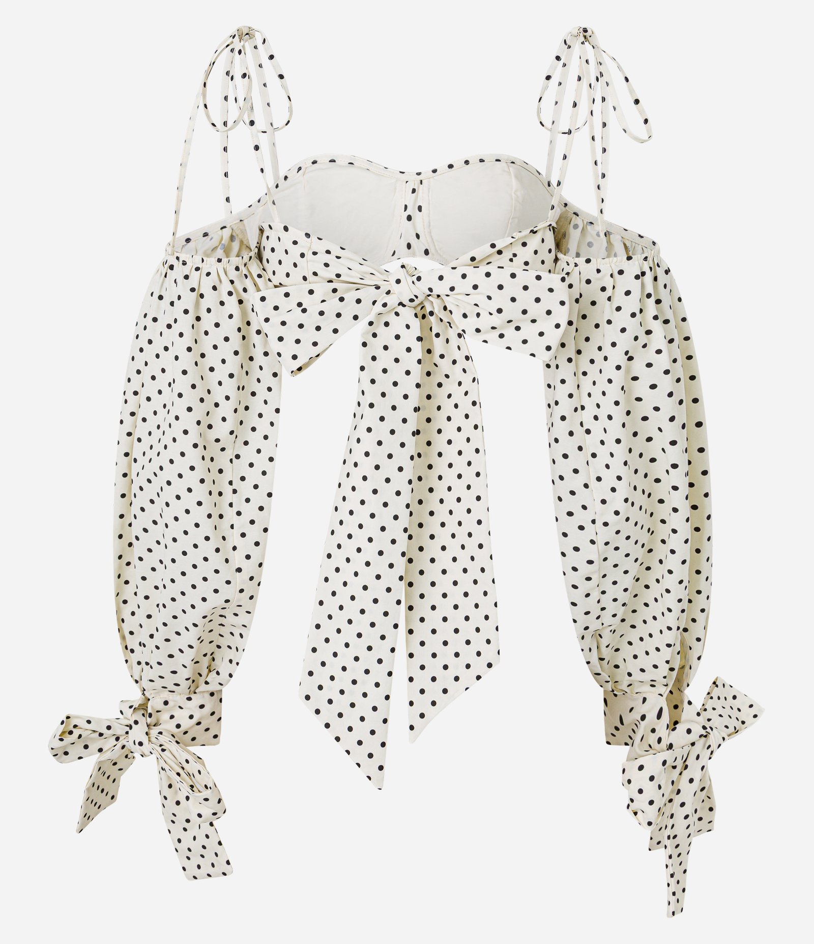 Top de Manga em Tricoline Poá com Amarração Laço Off White 11