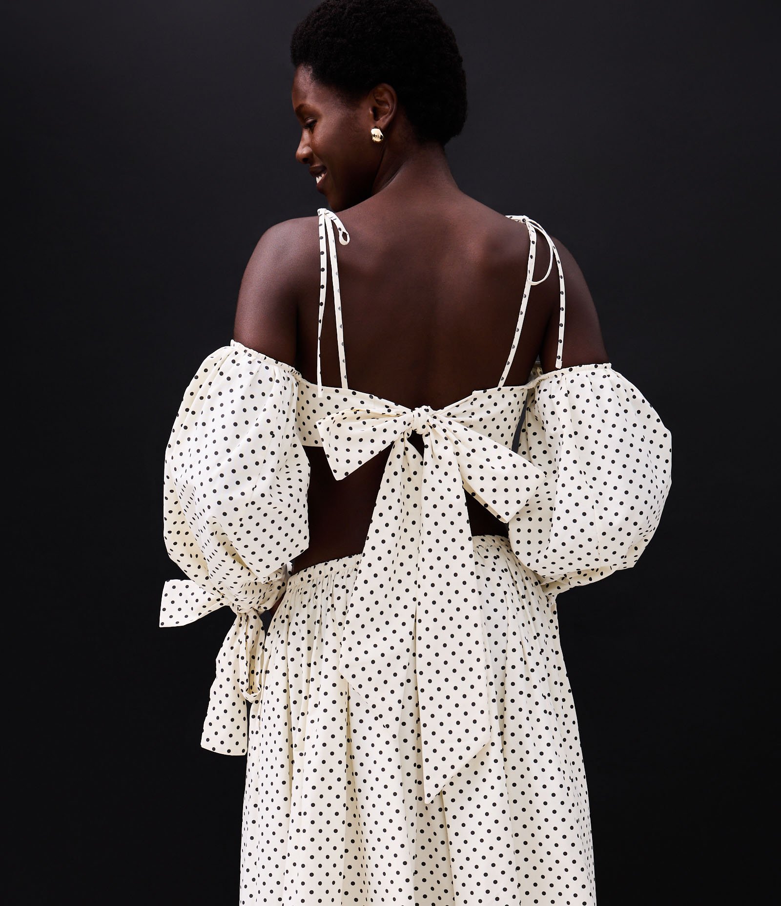 Top de Manga em Tricoline Poá com Amarração Laço Off White 5