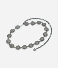 Cinto Médio em Corrente de Metal com Detalhes de Flores