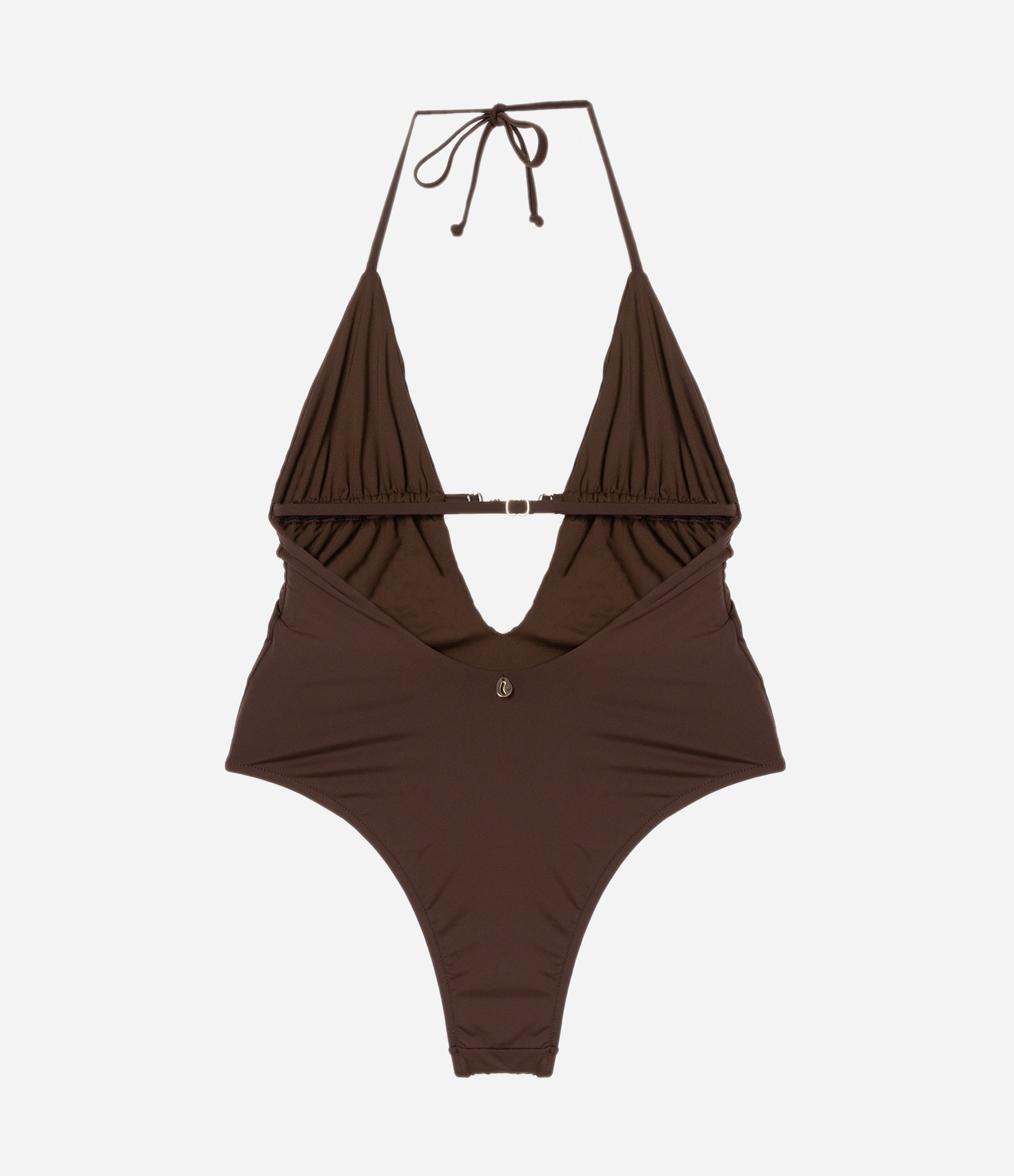 Maiô Cavado em Microfibra com Recorte e Aviamento Metalizado Marrom 8