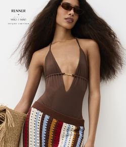 Maiô Cavado em Microfibra com Recorte e Aviamento Metalizado