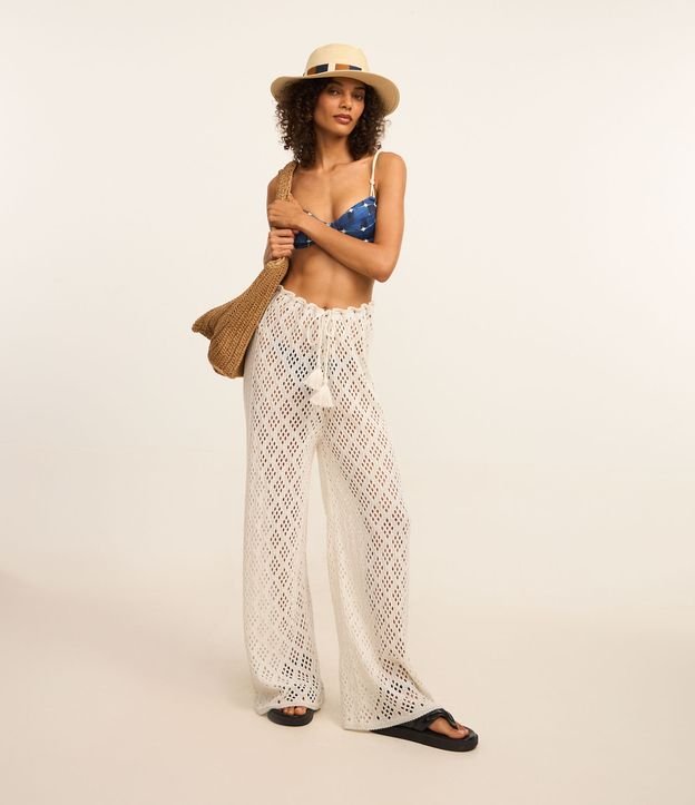 Saída de Praia Calça em Crochê com Amarração e Tassel