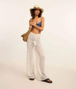 Saída de Praia Calça em Crochê com Amarração e Tassel