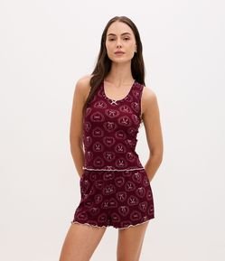 Pijama Short Doll em Ribana com Estampa de Laços