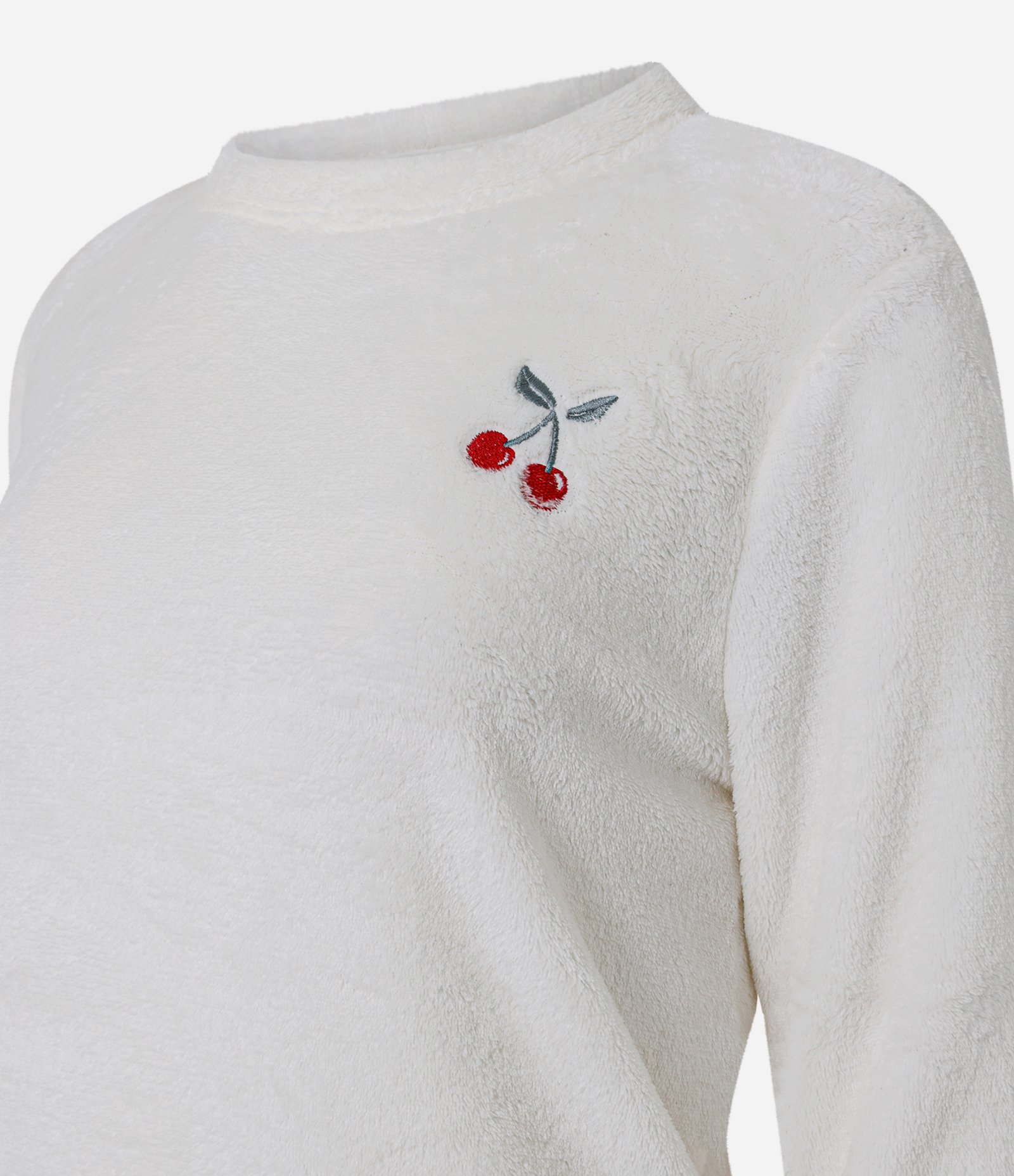 Pijama Longo em Fleece com Estampa de Cereja Branco 5