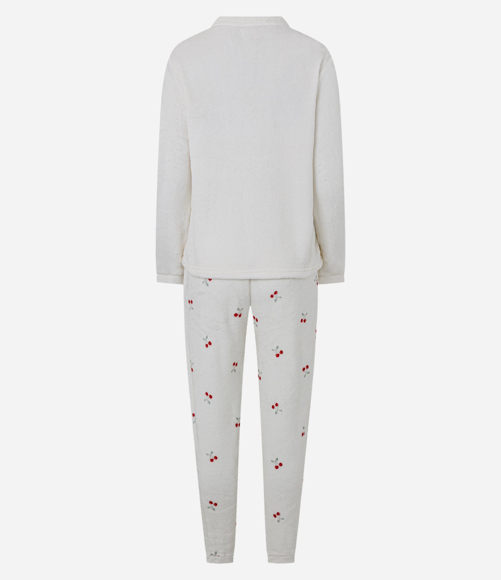 Pijama Longo em Fleece com Estampa de Cereja Branco 6