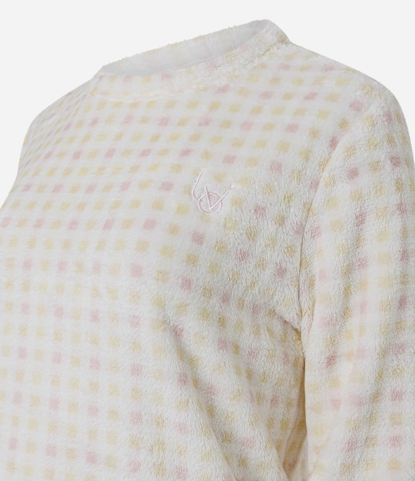 Pijama Longo em Fleece com Estampa Xadrez Vichy Branco/Amarelo/Rosa 2