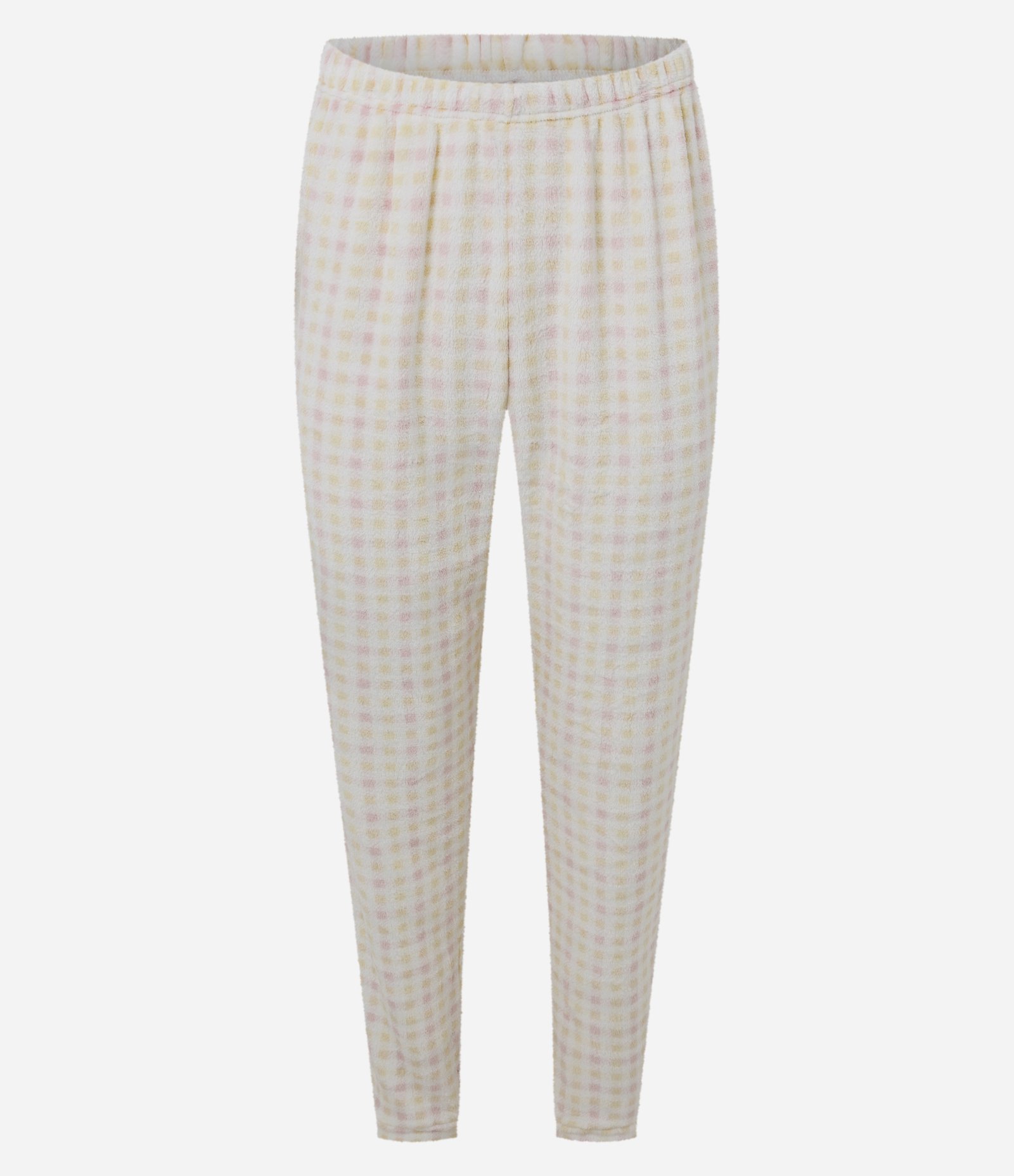 Pijama Longo em Fleece com Estampa Xadrez Vichy Branco/Amarelo/Rosa 4