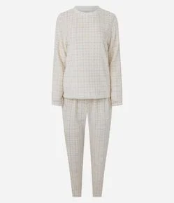 Pijama Longo em Fleece com Estampa Xadrez Vichy
