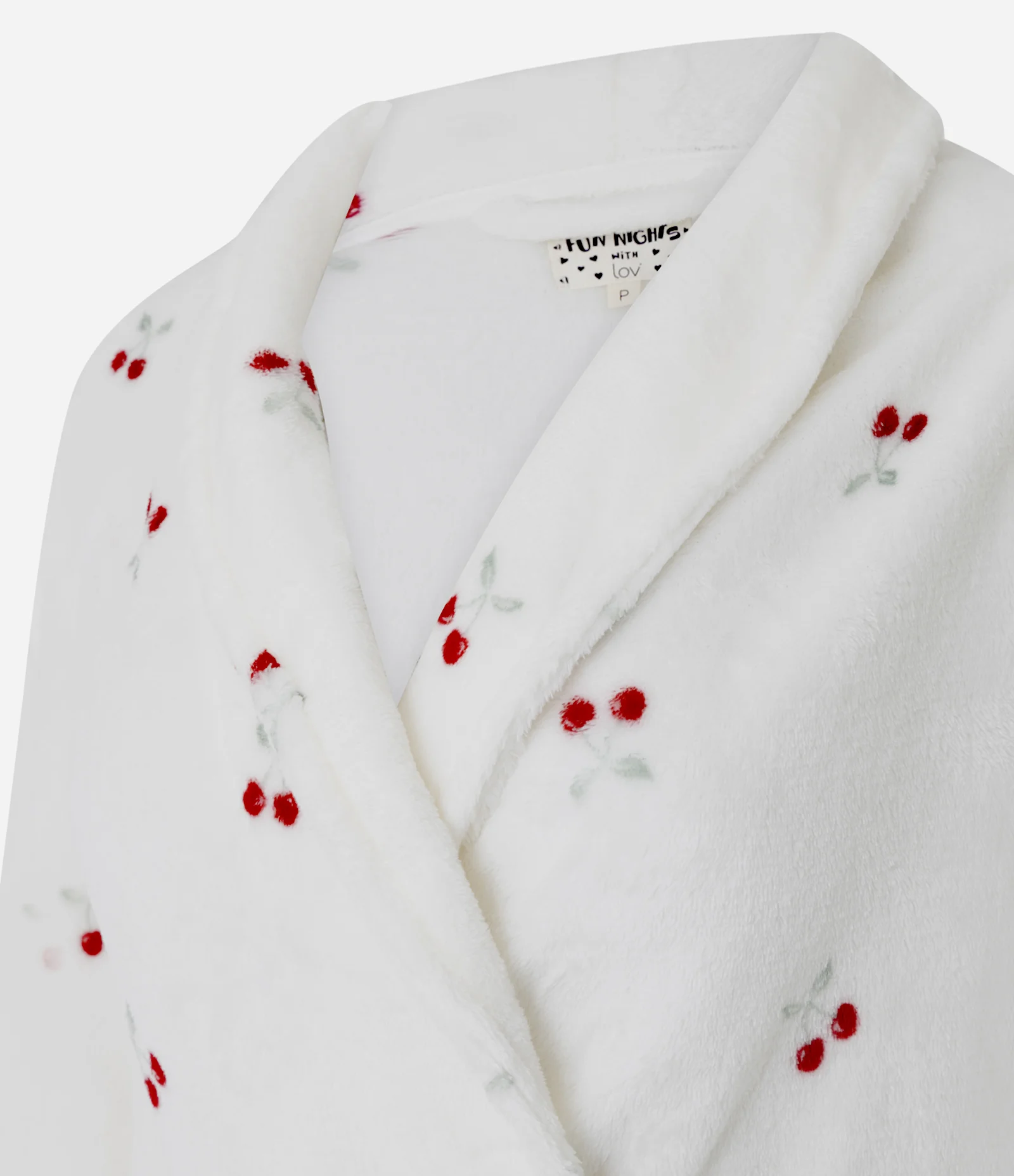Robe Regular em Fleece com Estampa de Cerejas Branco 5