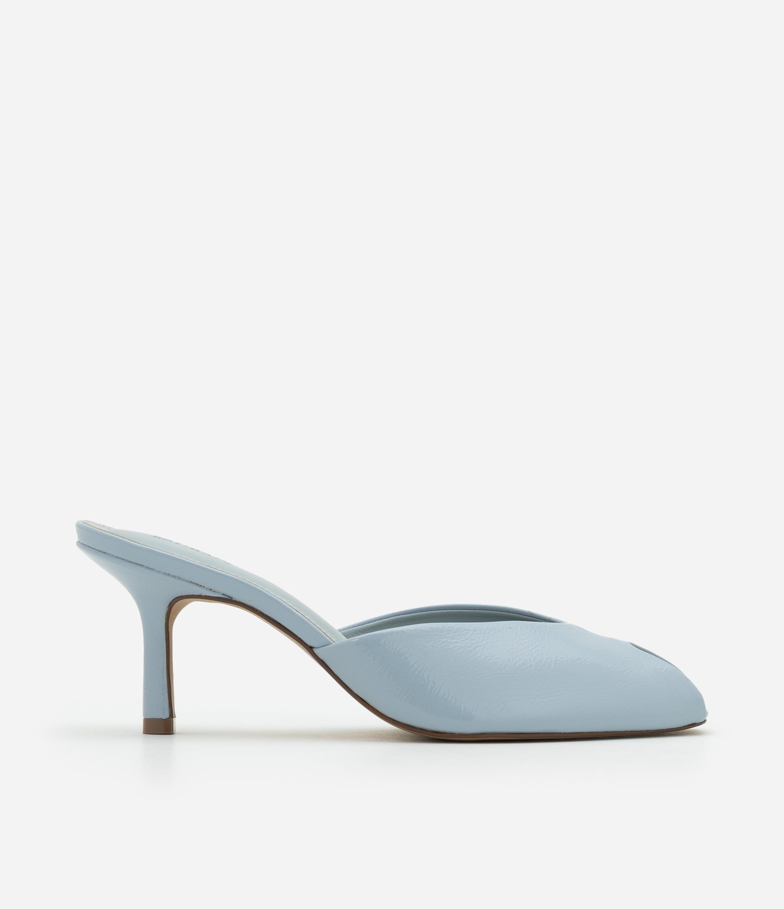 Sapato Mule de Bico Folha em PU com Salto Alto Fino Azul Claro-AC 1