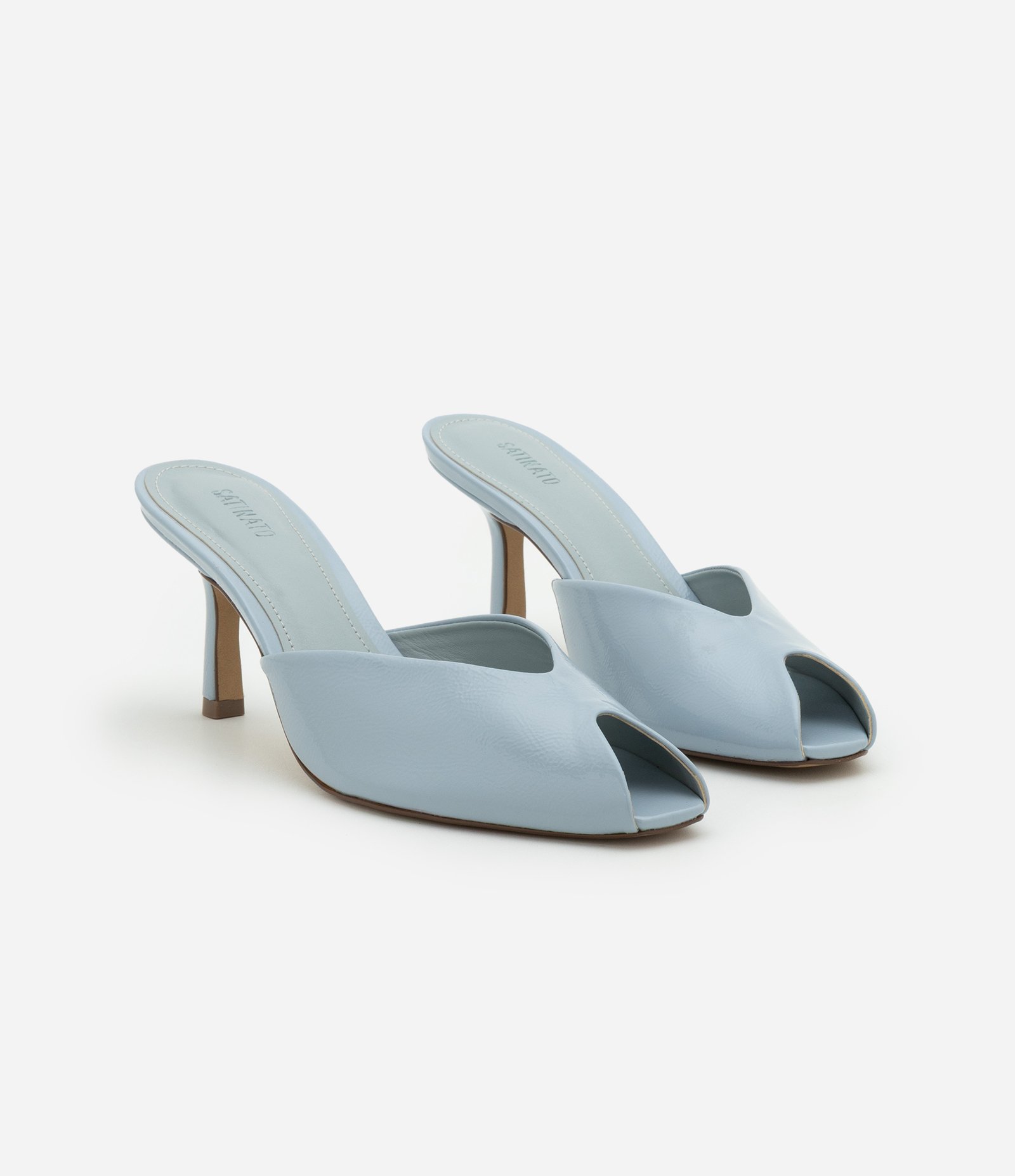 Sapato Mule de Bico Folha em PU com Salto Alto Fino Azul Claro-AC 2