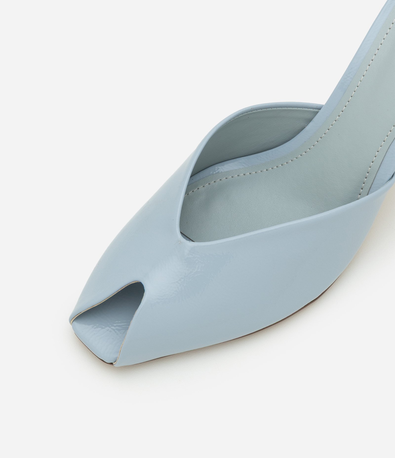 Sapato Mule de Bico Folha em PU com Salto Alto Fino Azul Claro-AC 3