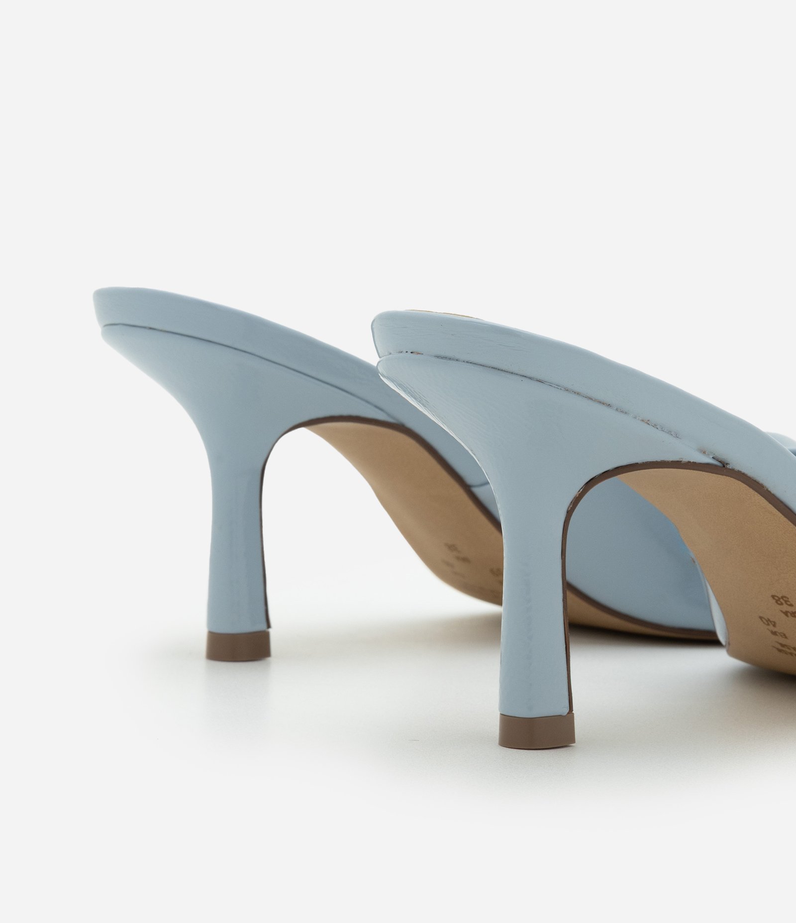 Sapato Mule de Bico Folha em PU com Salto Alto Fino Azul Claro-AC 4
