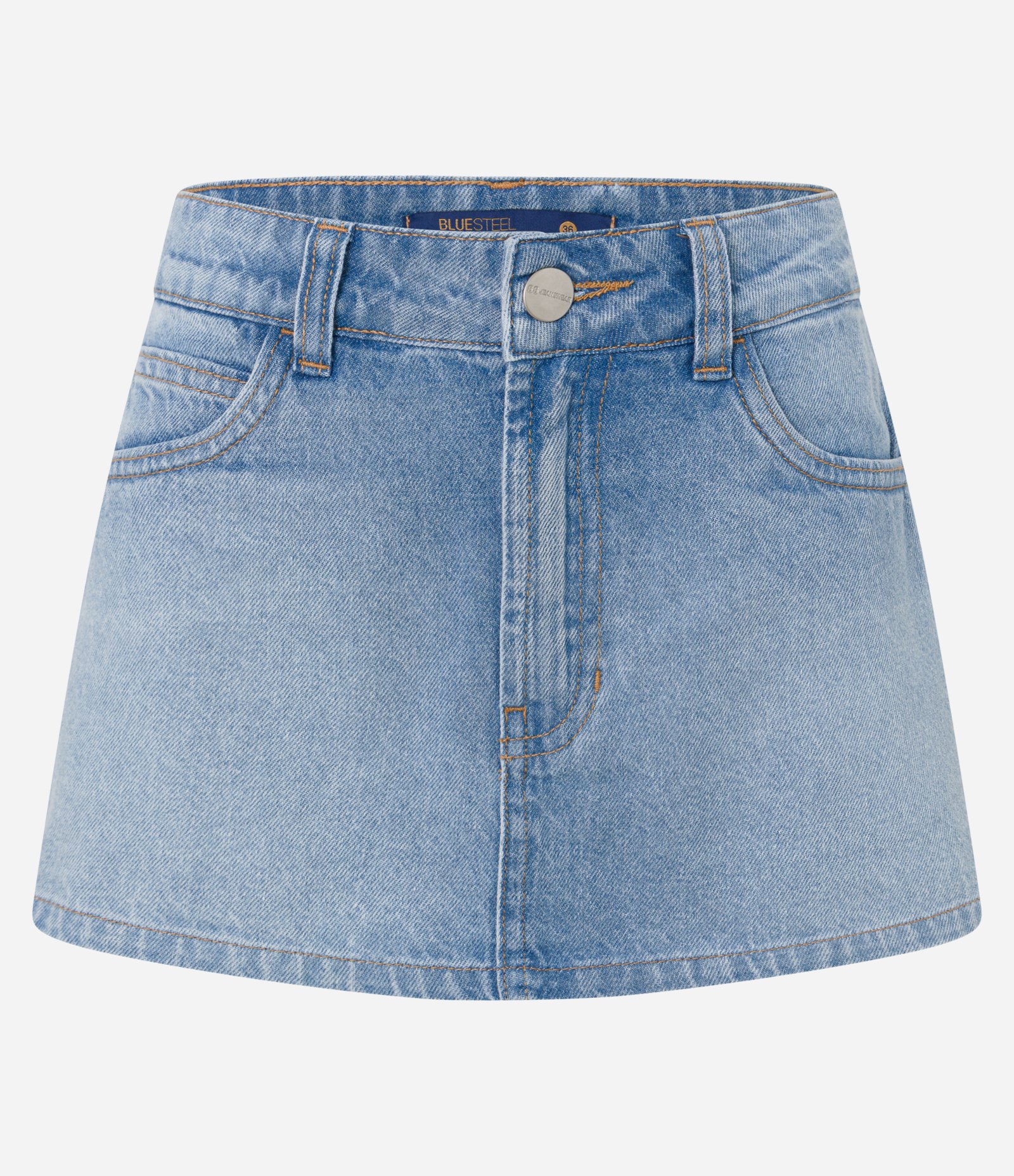 Short Saia Curto em Jeans com Cintura Baixa Claro 5