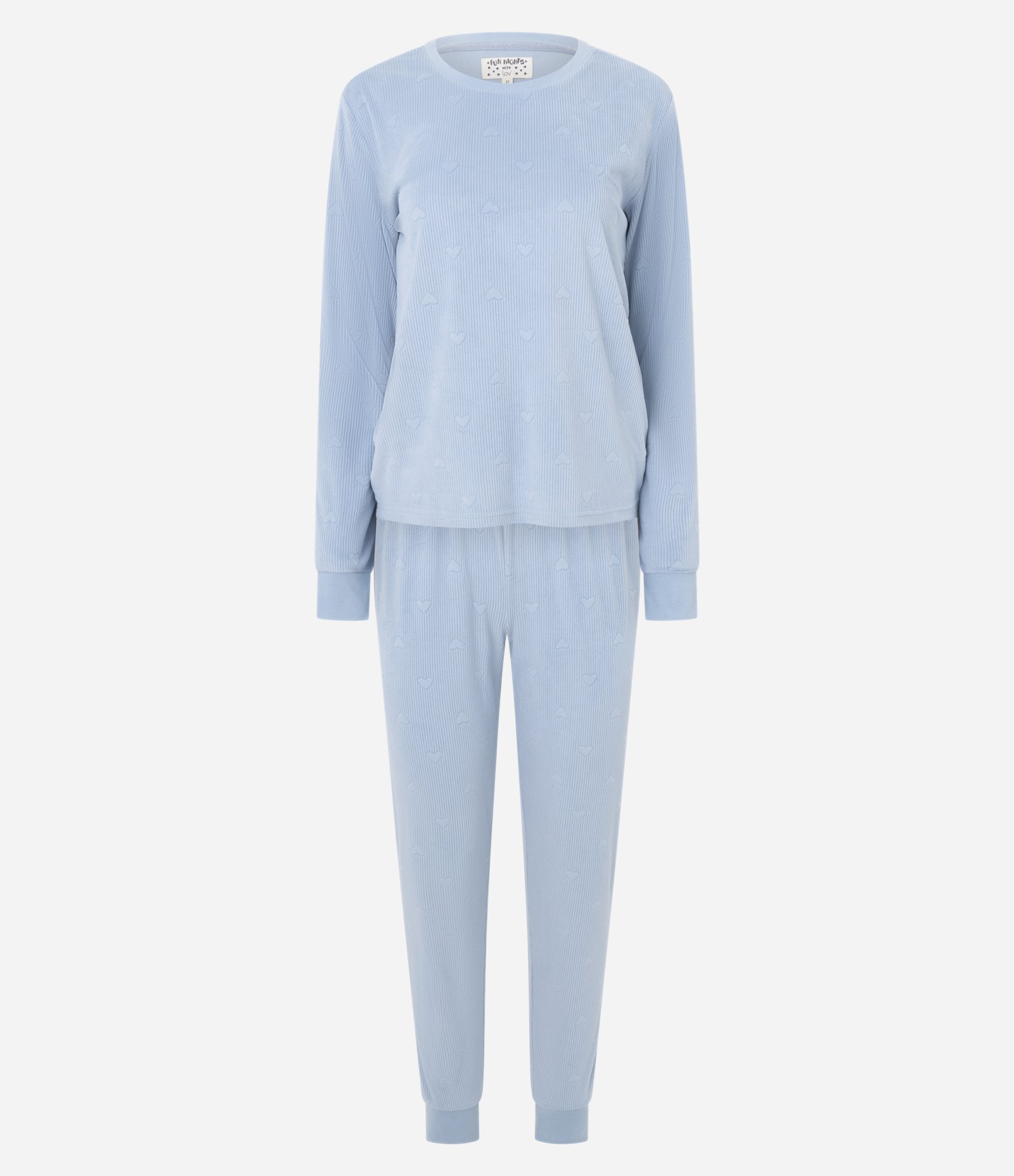 Pijama Longo em Plush com Textura de Corações Azul 1