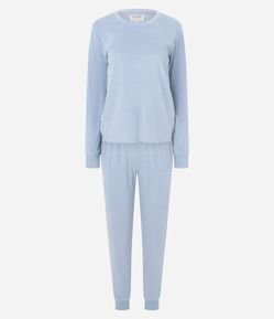 Pijama Longo em Plush com Textura de Corações