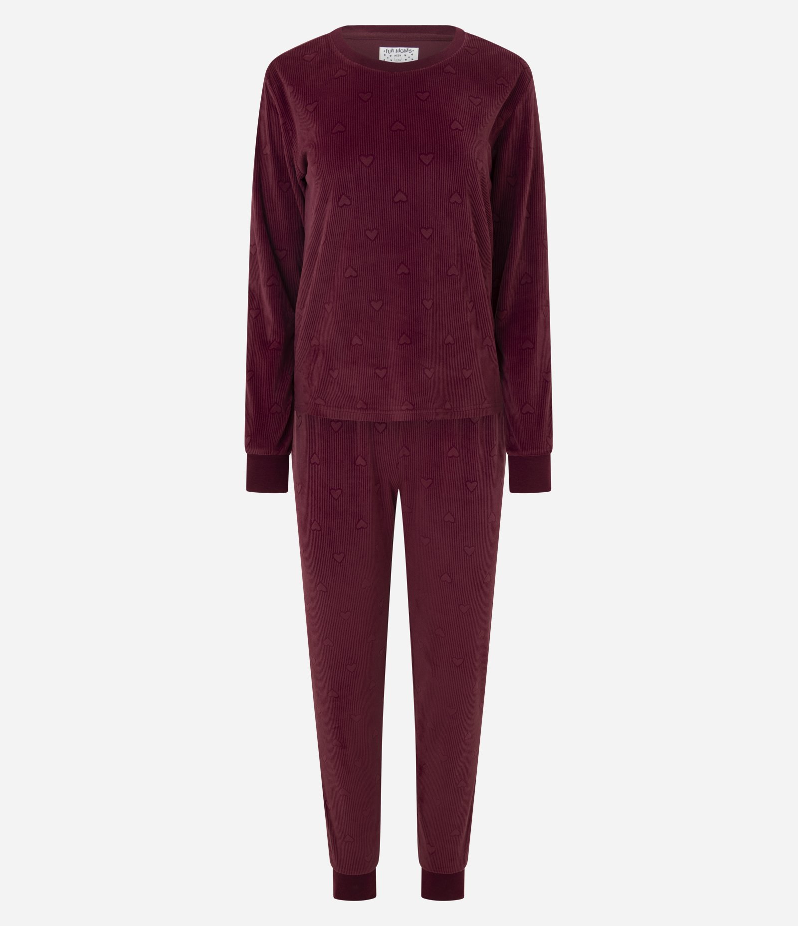 Pijama Longo em Plush com Textura de Corações e Canelado Vermelho 4