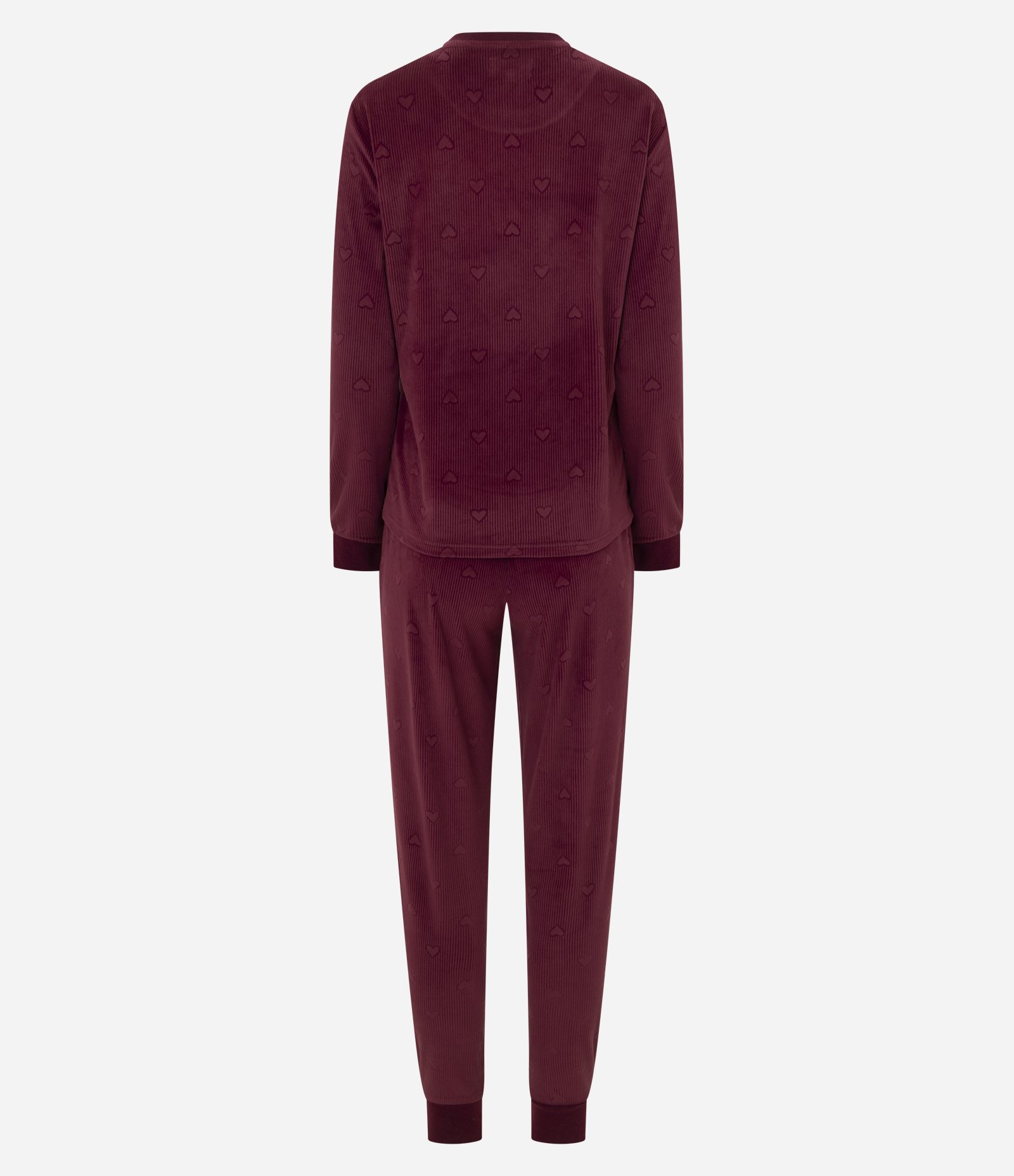 Pijama Longo em Plush com Textura de Corações e Canelado Vermelho 6