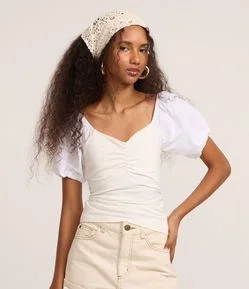 Blusa em Tricoline com Franzidinho no Busto