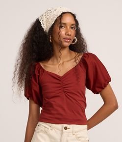 Blusa em Tricoline com Franzidinho no Busto