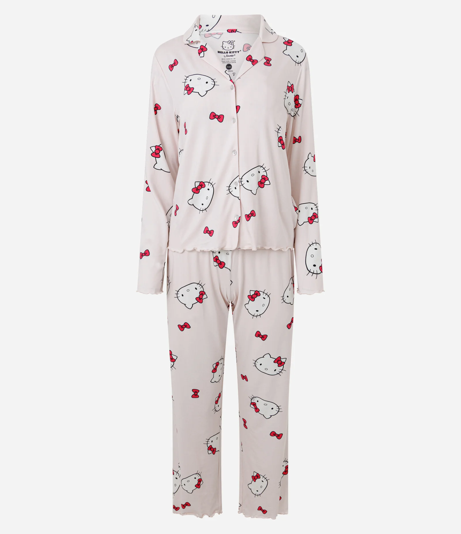 Pijama Americano Longo em Peach Touch com Estampa Hello Kitty Rosa 1