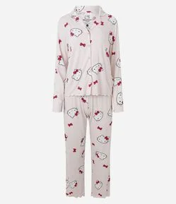 Pijama Americano Longo em Peach Touch com Estampa Hello Kitty