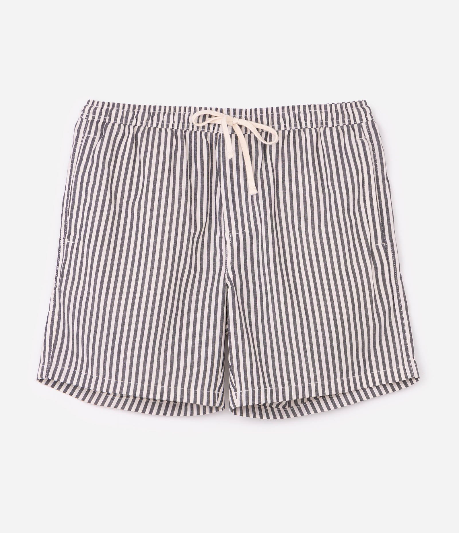 Bermuda em Sarja com Cós Elástico e Listras Preto 1