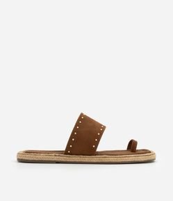 Sandália Rasteira Mule com Efeito Camurça e Rebites