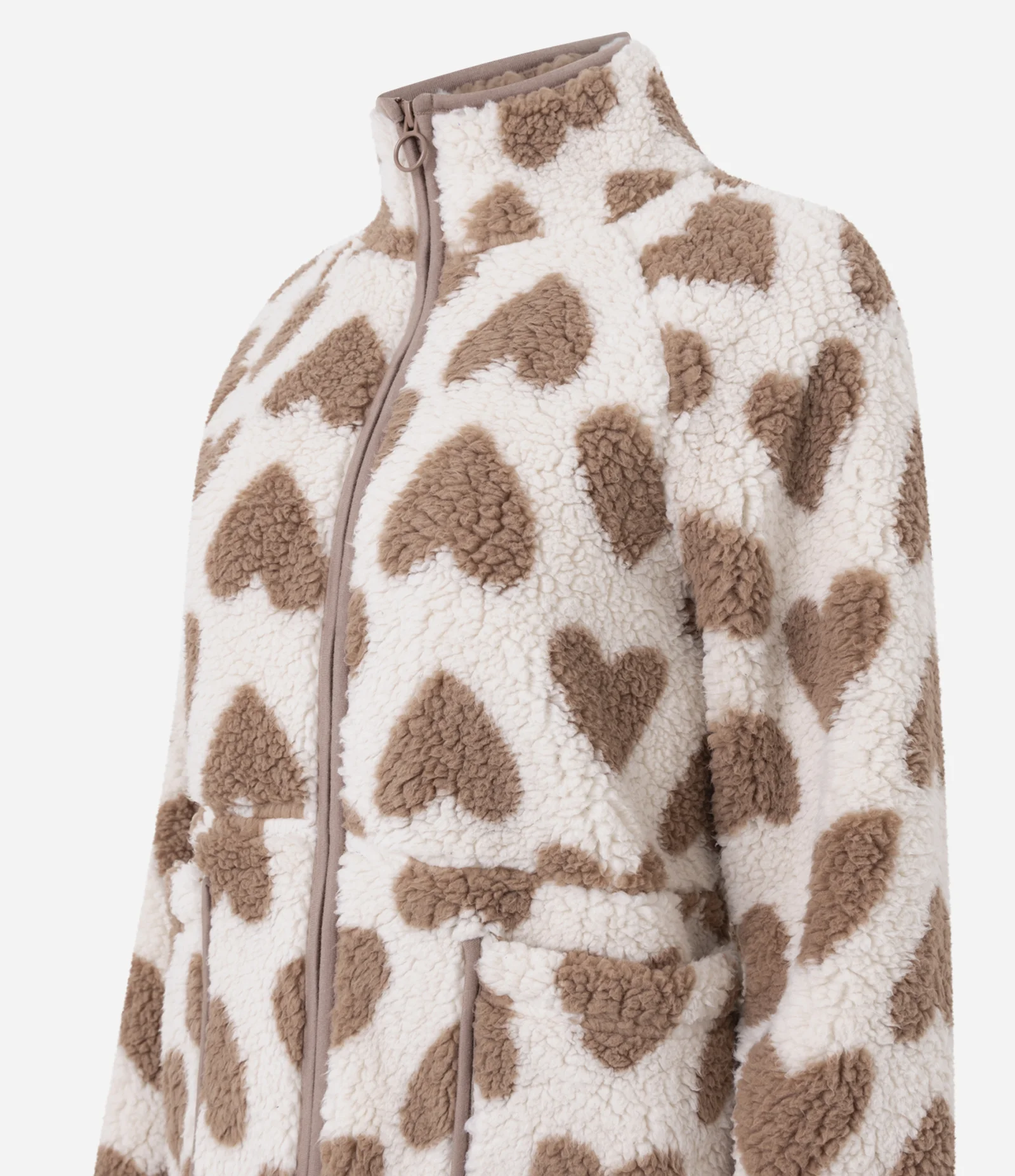 Robe em Sherpa com Zíper e Blocos de Cor Bege 2