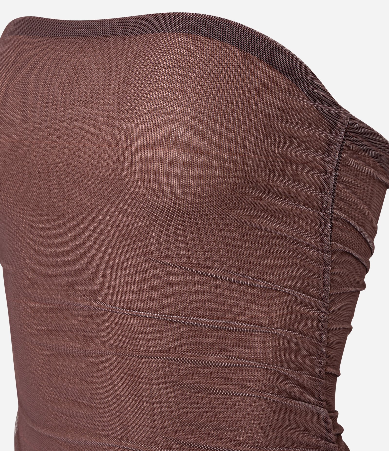 Vestido Ajustado New Midi em Tule com Franzidos Marrom 6