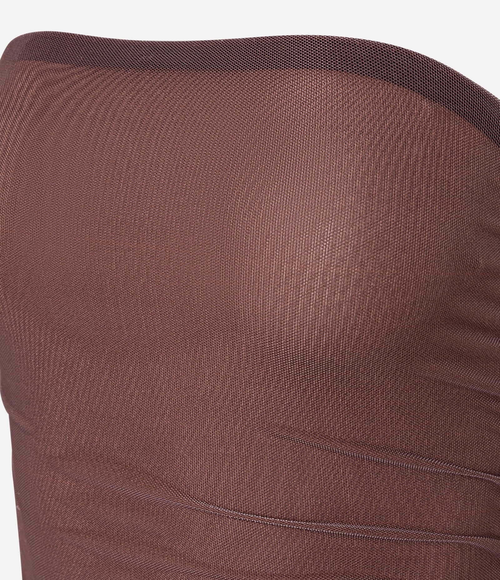 Vestido Ajustado New Midi em Tule com Franzidos Marrom 7