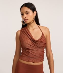 Blusa em Tule com com Decote Degagê Assimétrico
