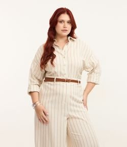 Camisa em Viscolinho Listrada com Lacinhos nas Costas Curve & Plus Size
