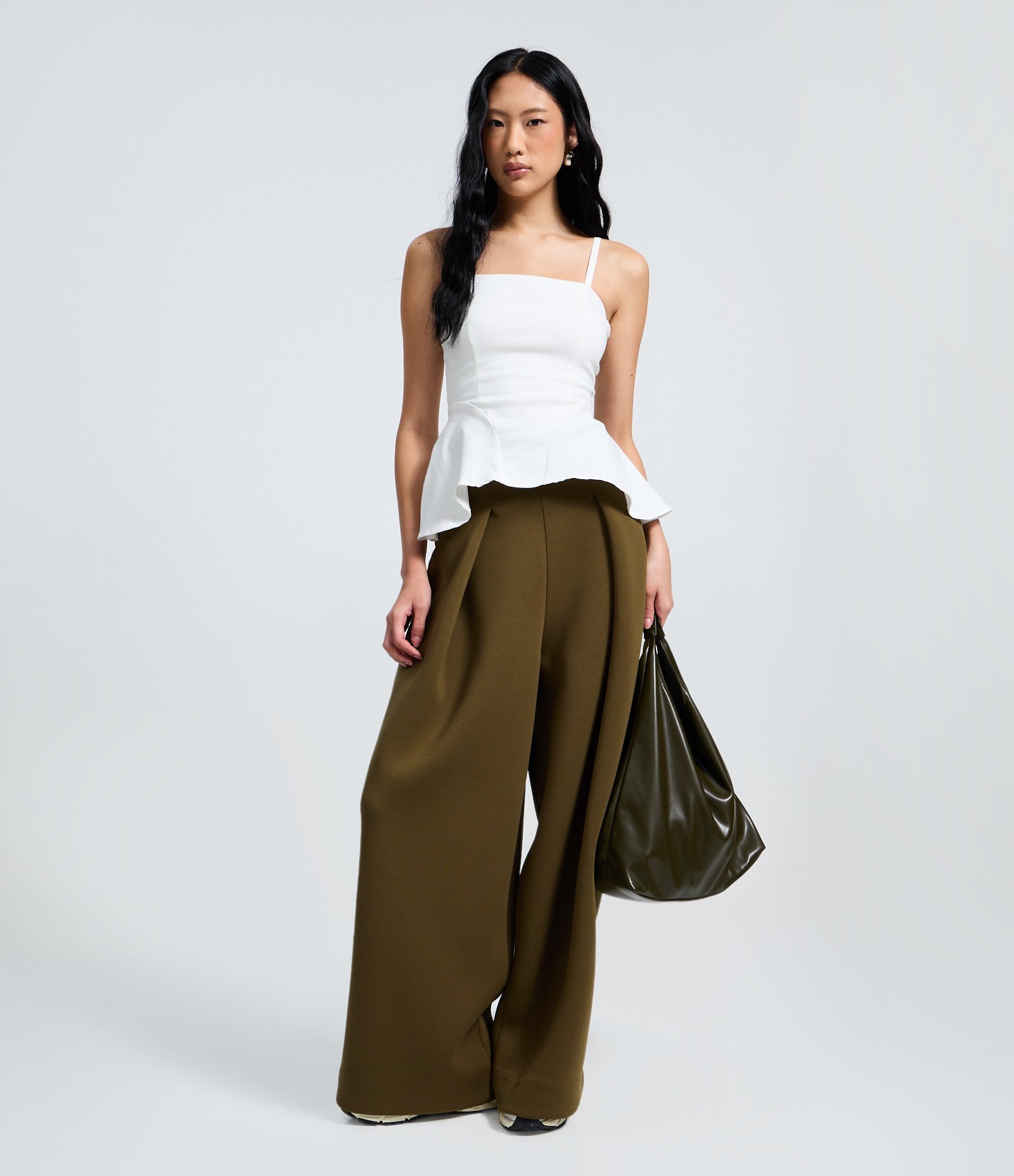 Calça Barrel em Moletom com Pregas Verde 1