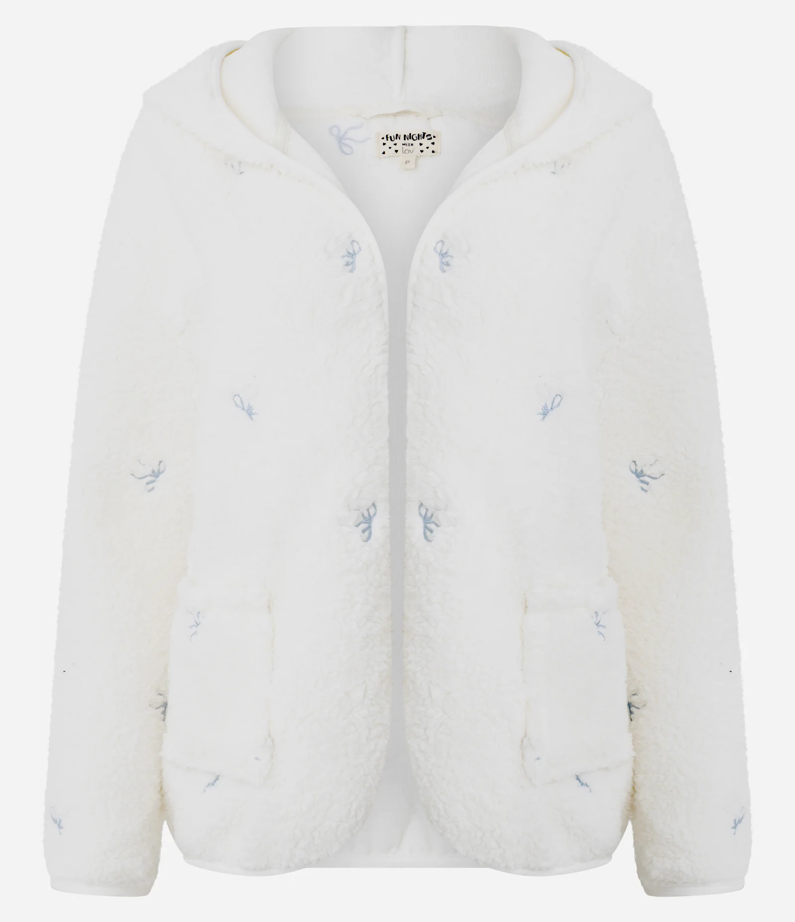 Robe Regular em Sherpa com Laços Bordados Branco 1