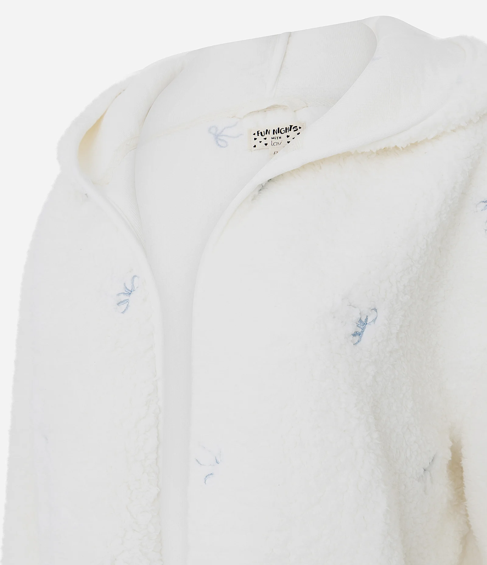 Robe Regular em Sherpa com Laços Bordados Branco 2