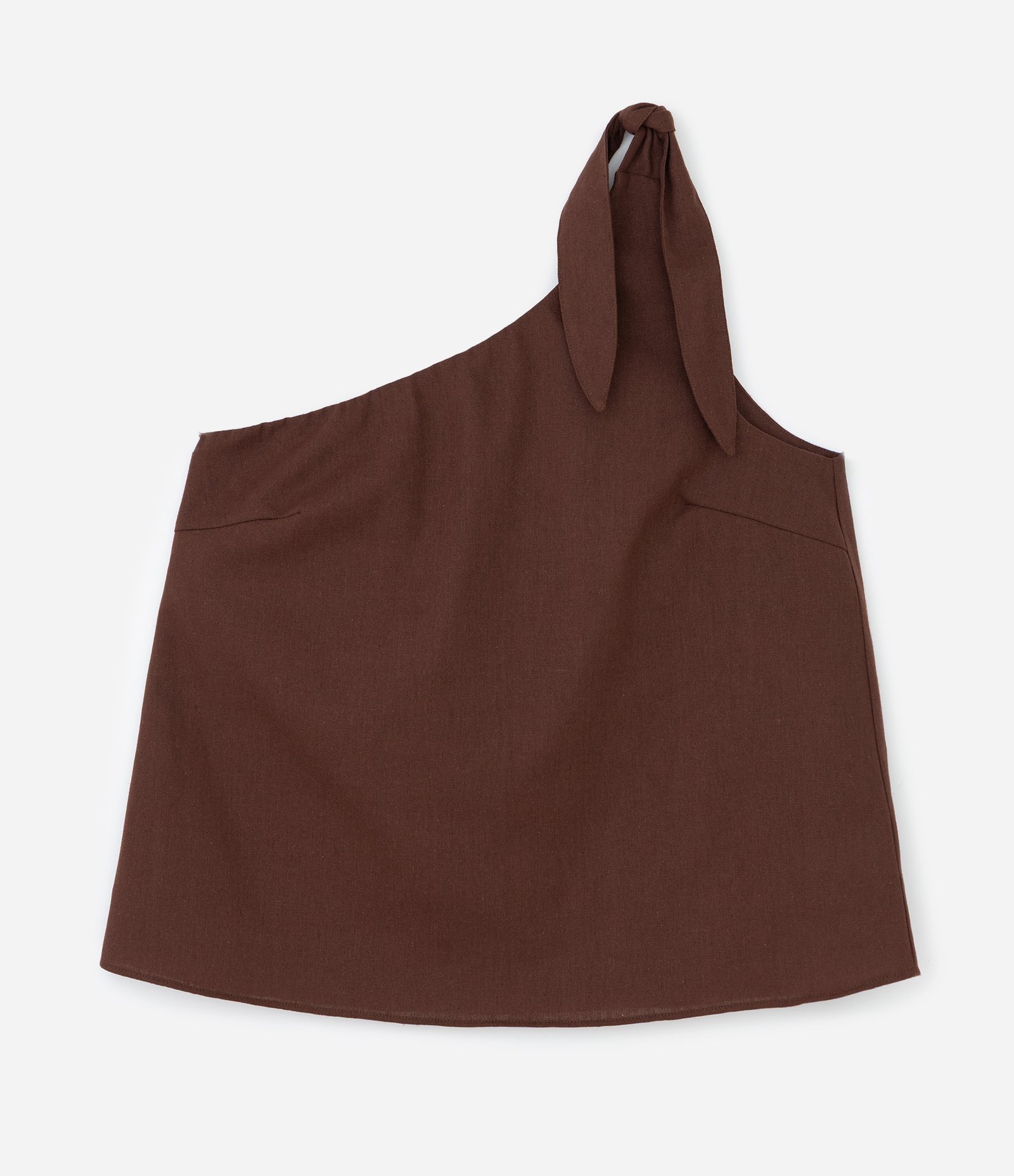 Blusa Ombro Único em Viscolinho com Nó na Alça Curve & Plus Size Marrom 1