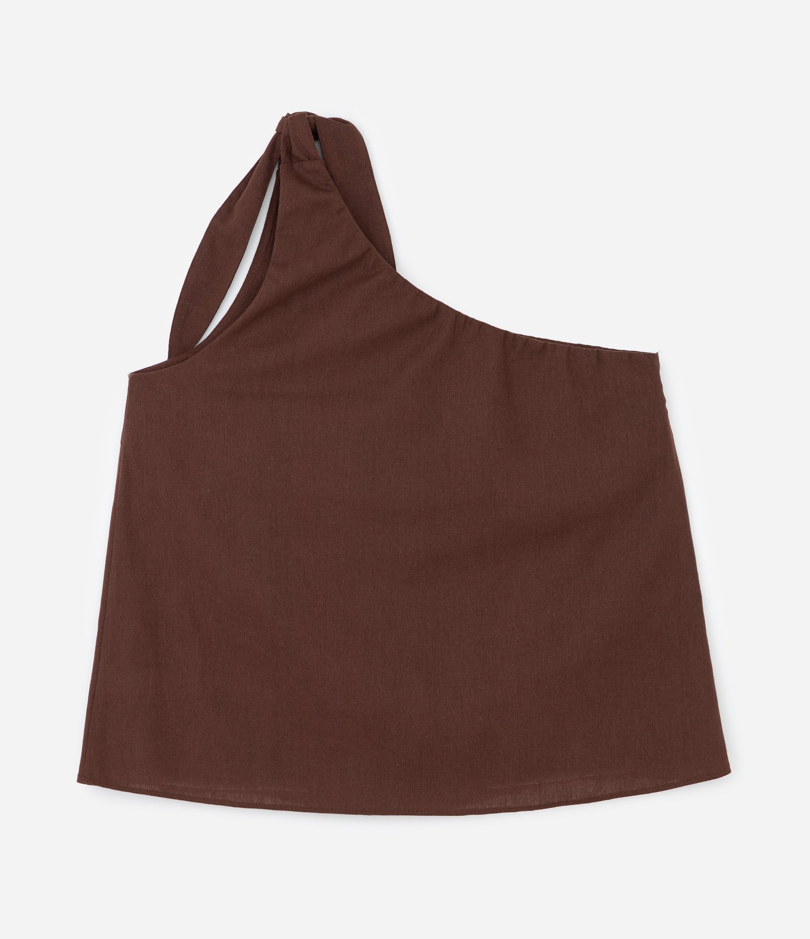 Blusa Ombro Único em Viscolinho com Nó na Alça Curve & Plus Size Marrom 2