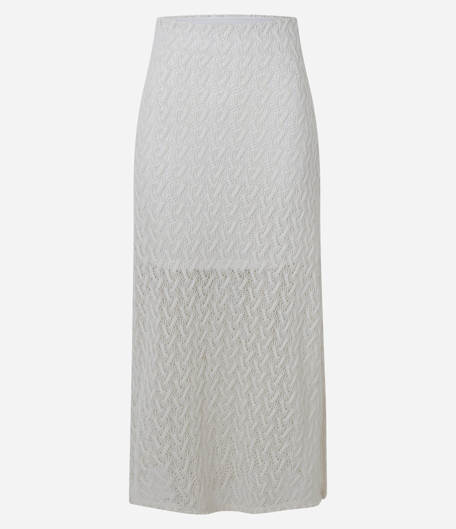 Saia Midi em Renda de Efeito Crochê Off White 7