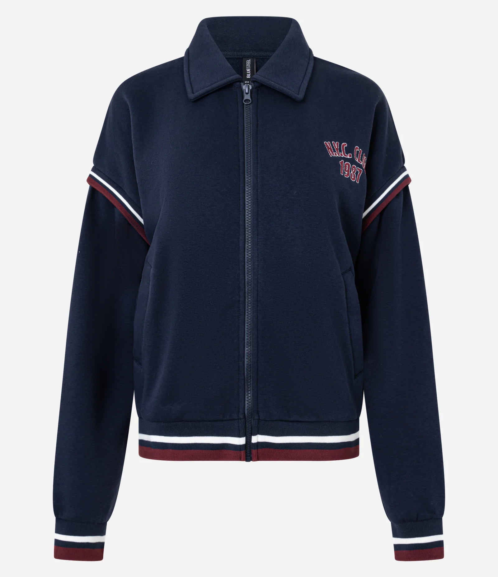 Jaqueta em Moletom com Felpa e Gola Colarinho College Nyc Club Azul 1